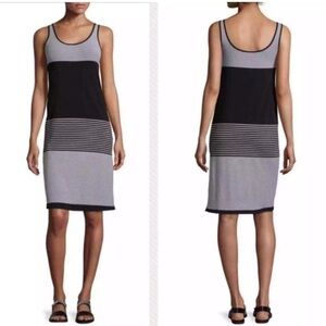 THEORY TEGANO BLACK & WHITE TANK DRESS, ENGINEERED TEE, VISCOSE/ELASTANE - SZ XS